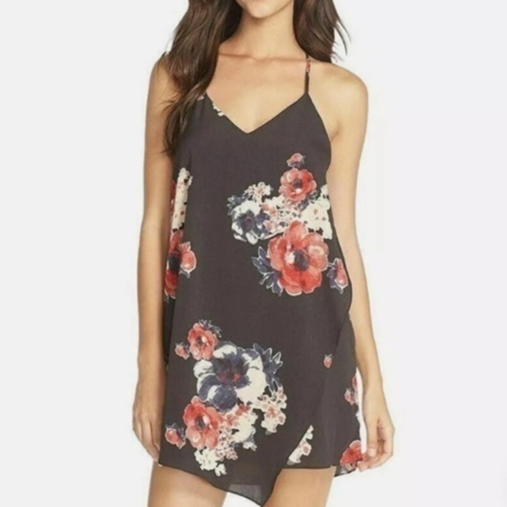 Free People Printed Chiffon Cascades Slip Black Combo